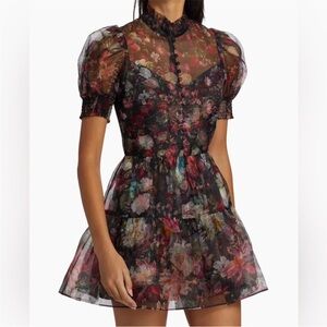 New Alice + Olivia Vernita Puff Sleeve Mini Dress Size Small